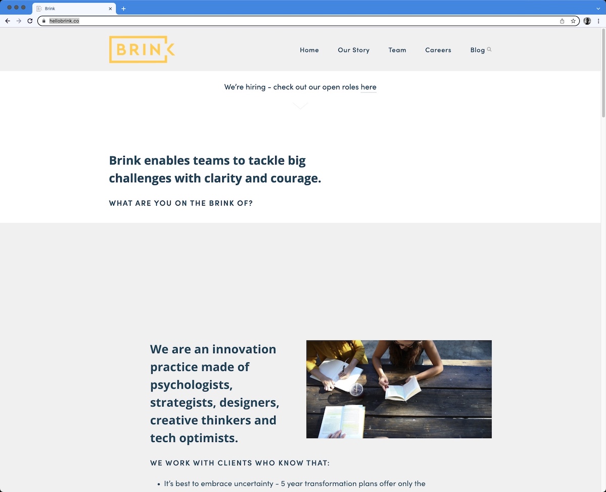 Screenshot of old Brink website